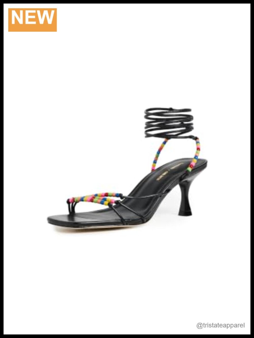 Designer Kitten Heel Sandals with Beaded Straps and Ankle Wrap